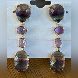 Rarities Carol Brodie Gold Plated Sterling Silver Fluorite  Drop Earrings NWT